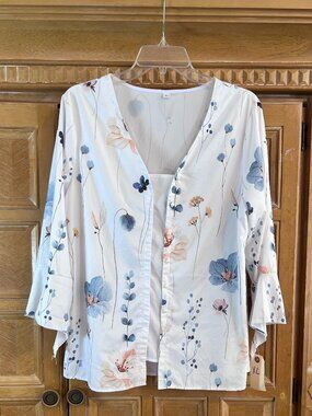 Womens Long Sleeve Blouse Below Elbow Ruffled Bell Sleeve XL